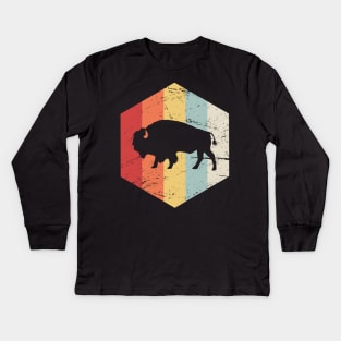 Retro Vintage Bison Buffalo Icon Kids Long Sleeve T-Shirt